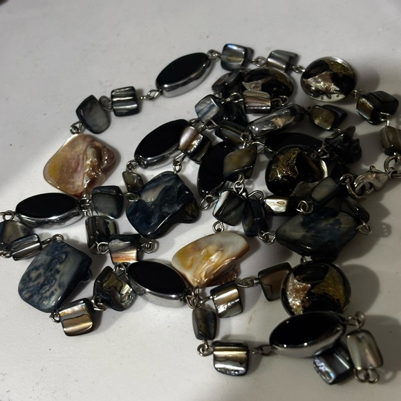 Vintage Multi Size Black Onyx Abalone Italian Venetian Murano glass Bead Stones - Picture 4 of 7